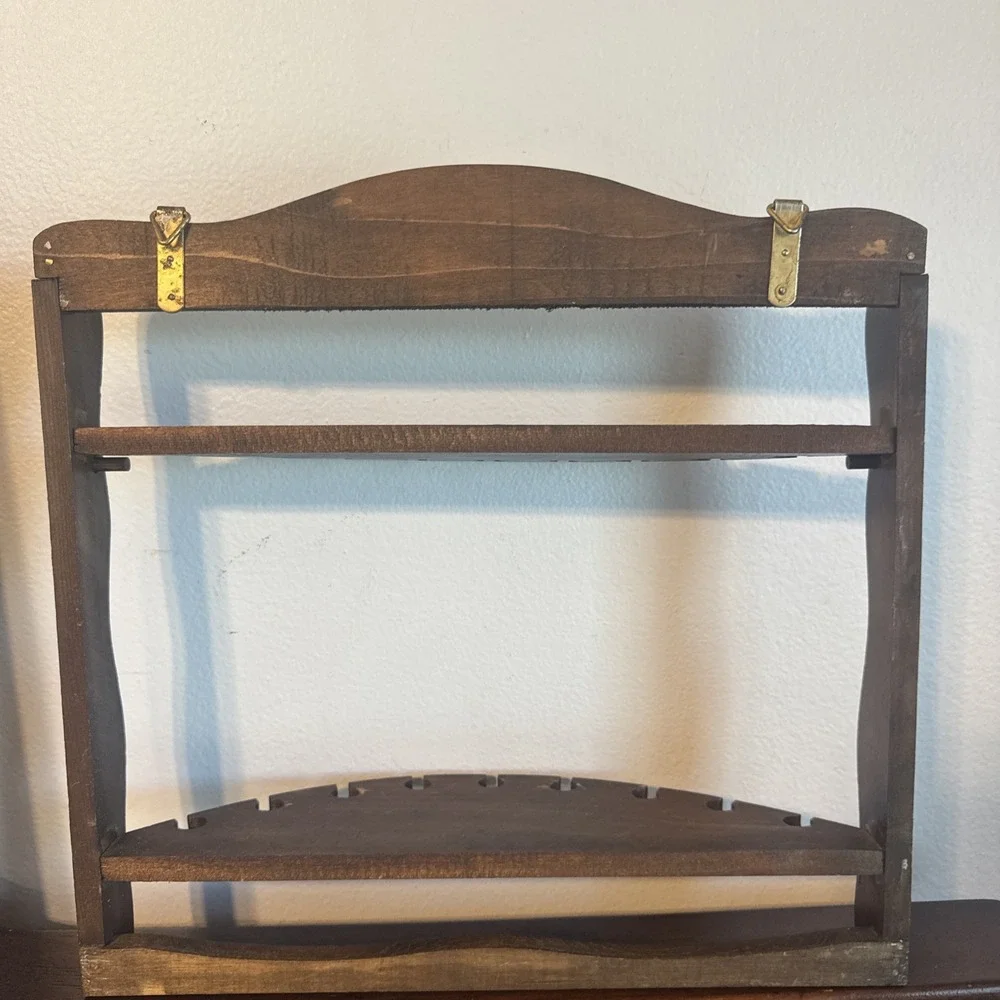 Vintage Wooden Spoon Rack 18 Slots Wall‑Mounted Display Holder, Collapsible